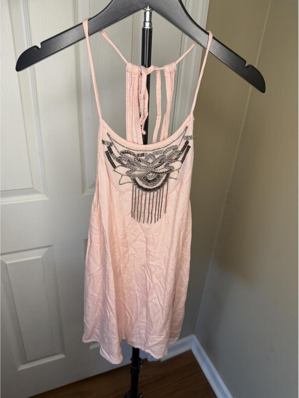 Hollister Y2K Beaded Halter Mini Dress Pink Size Small